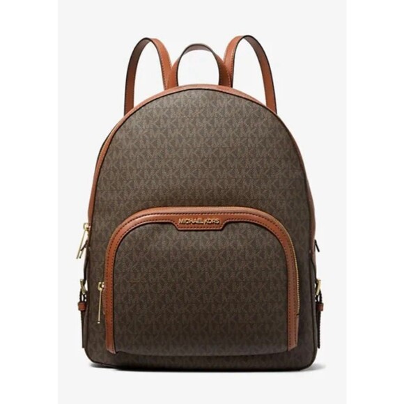 New Michael Kors Jaycee Large Signature Logo Backpack Brown - Picture 1 of 4